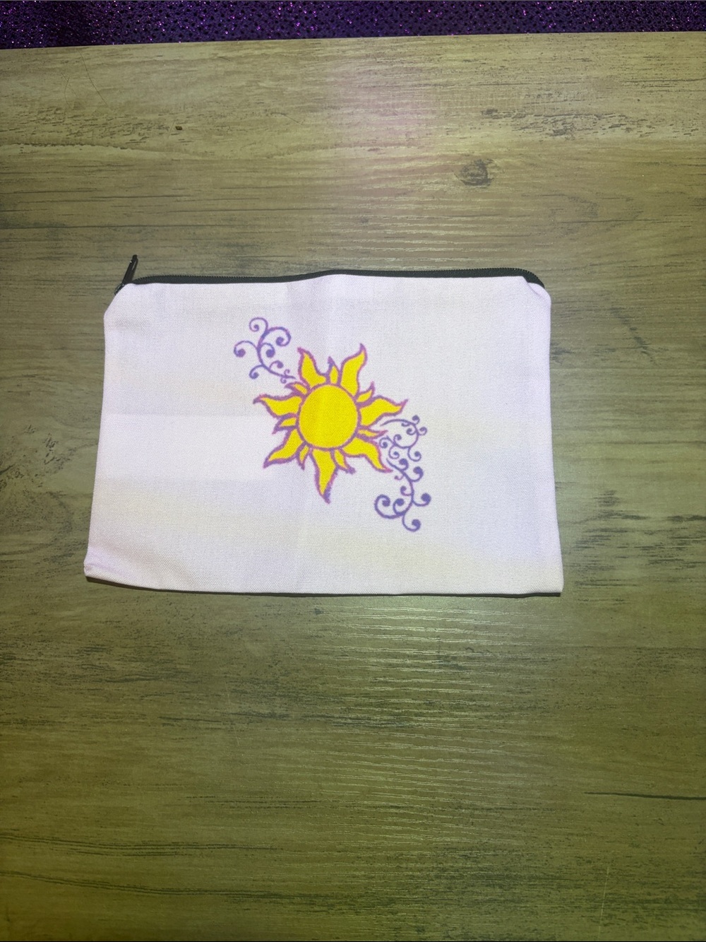 Tangled Rapunzel Inspired Sun Zipper Pouch Pink Cosmetic Makeup Bag NWOT